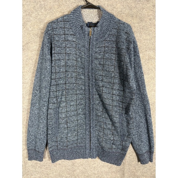 Gioberti Other - Gioberti Men's Blue Plaid Full Zip Knit Sweater Jacket Size Large